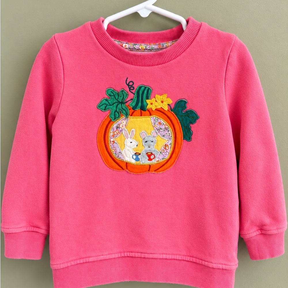 Mini Boden Pink Sweatshirt with Pumpkin Appliqué